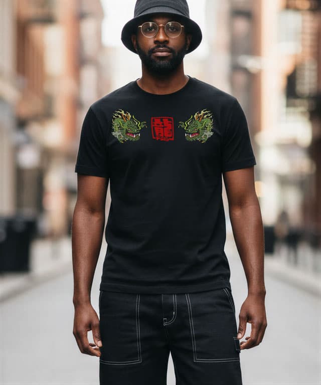 Face-to-Face Dragon Illustration Kanji Katakana - Image 1