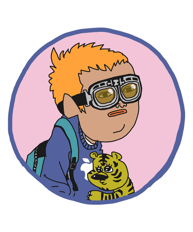 ゴーグルを着用した金髪の青年 子虎を抱いてリュックを背負う - 画像2