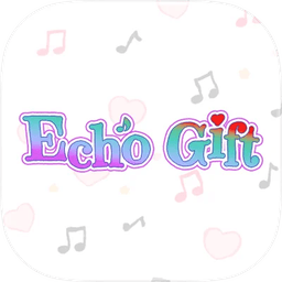 Echo Giftのアプリアイコン。グラデーションのロゴと音符・ハートの装飾。