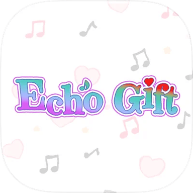 Echo Giftのアプリアイコン。グラデーションのロゴと音符・ハートの装飾。